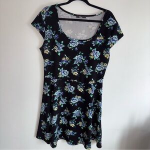 Chic Black with Teal Floral Dress 2X